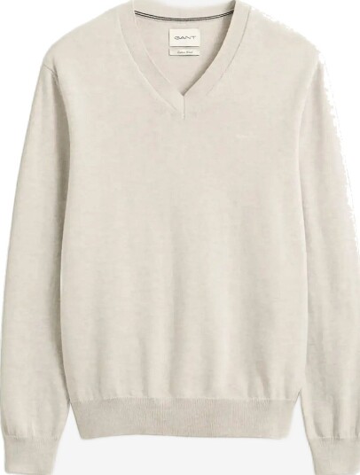 Gant Cotton Wool V-Neck - LIGHT BEIGE MELANGE - S