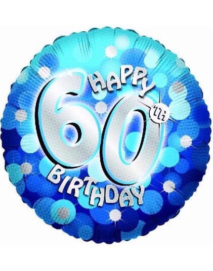 Happy 60th Birthday Blå Holografisk Folieballong 45 cm