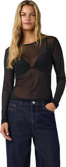 NOISY MAY Nmjudith L/S Mesh Top Bg Noos   Black   M