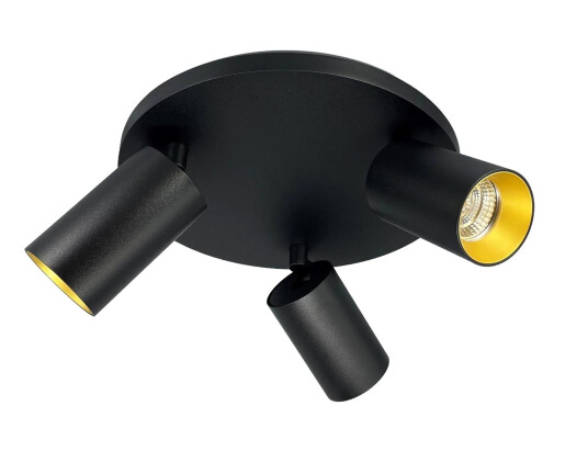 Oz K3 rund taklampe 3 lys GU10   Svart / Gullfarget