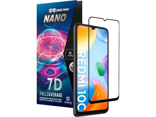 Crong 7D Nano Flexible Glass - Uknuselig 9H Hybridglass For Hele Skjermen Til Xiaomi Redmi 10C