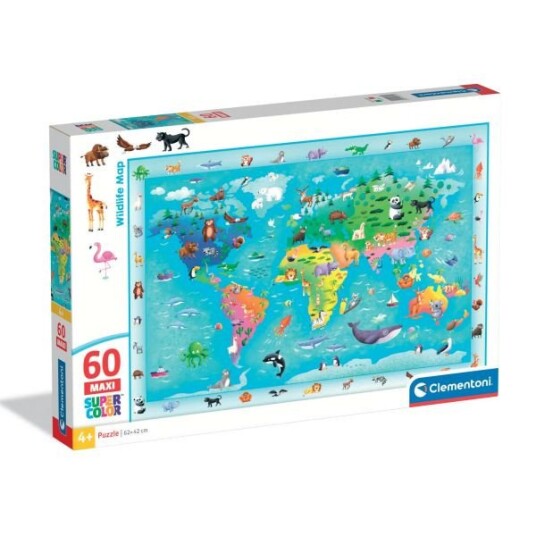 Clementoni Maxi Puslespill 60 Brikker Wildlife Map