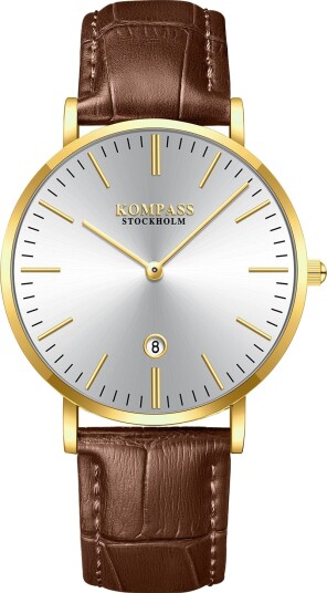 Kompass Nautilus Gold Silver Dial Brown Strap