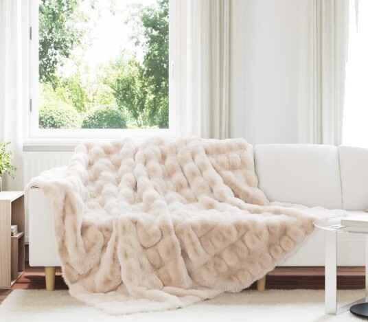vidaXL Skliikkerteppe / pledd i kunstig kaninpels Olite Beige