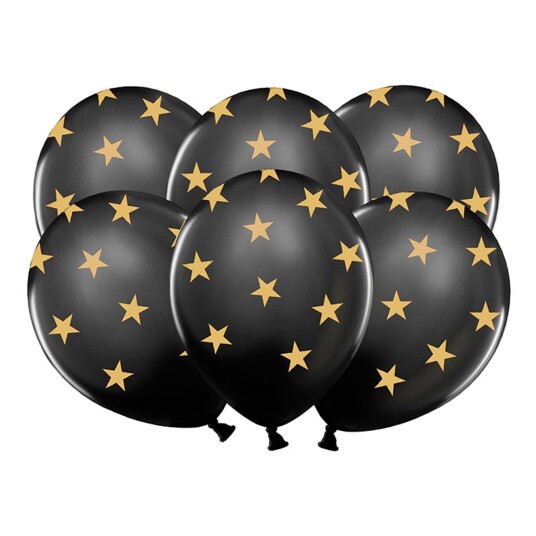 PartyDeco Ballonger Svarte med Stjerner - 50-pakning