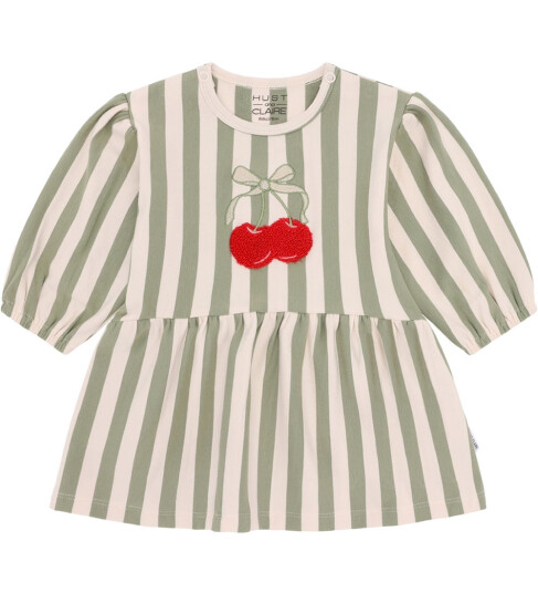 Hust And Claire Kjole HCCristi Kvartsstripet m. Kirsebæ 1½ år 86 Kjole Beige Grønn