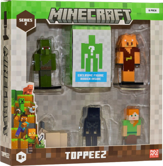 Minecraft Figur S2 Toppeez 6 stk 6 cm Zombie Villager Piglin Goat Wither Skeleton Alex og Overraskelse 145463