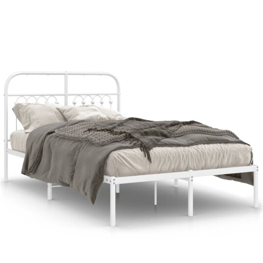  Sengeramme i metall med hodegavl hvit 120x190 cm 8721102645358