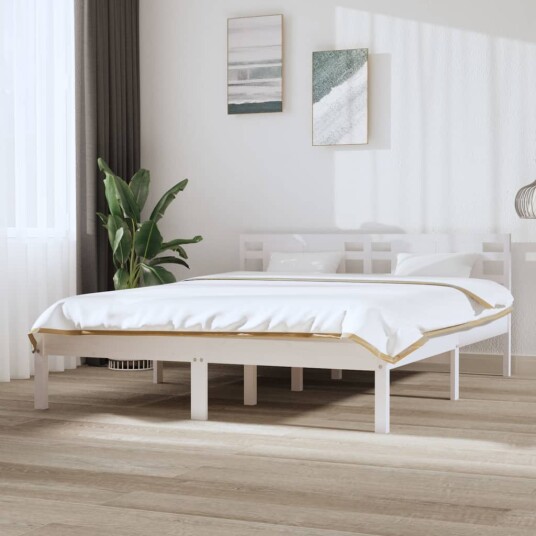 vidaXL Sengeramme hvit heltre 150x200 cm 5FT King Size 8720287029748