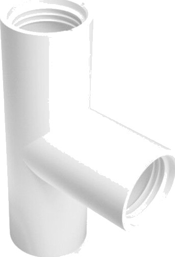 Grenrør 90° T-stykke Ø32 mm i plast med 3 mf og gummipakning.