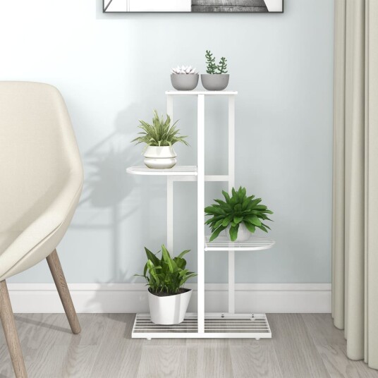 vidaXL Blomsterstativ med 4 etasjer 43x22x76 cm hvit metall vidaXL Blomsterstativ med 4 etasjer 43x22x76 cm hvit metall