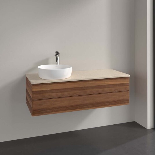 Villeroy & Boch Antao Servantskap med 2 skuffer 120x50x36 cm m/lys Valnøtt/Crème Villeroy & Boch Antao Servantskap med 2 skuffer 120x50x36 cm m/lys Valnøtt/Crème