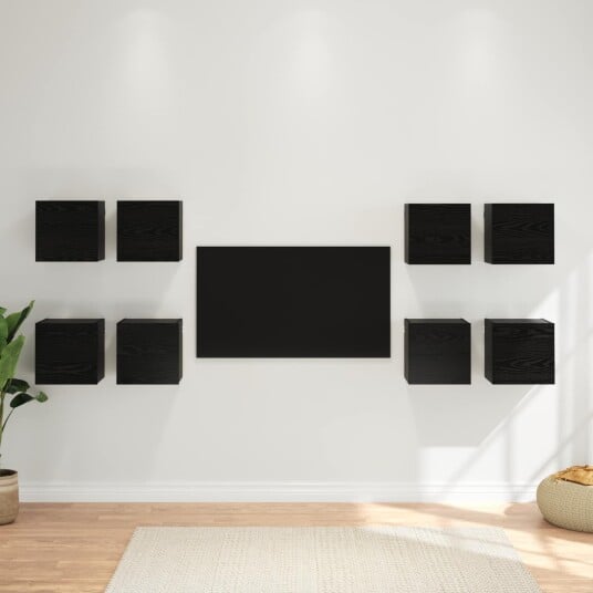 Vegghengt TV hylle 8 pcs Svart eik 30,5 x 30 x 30 cm