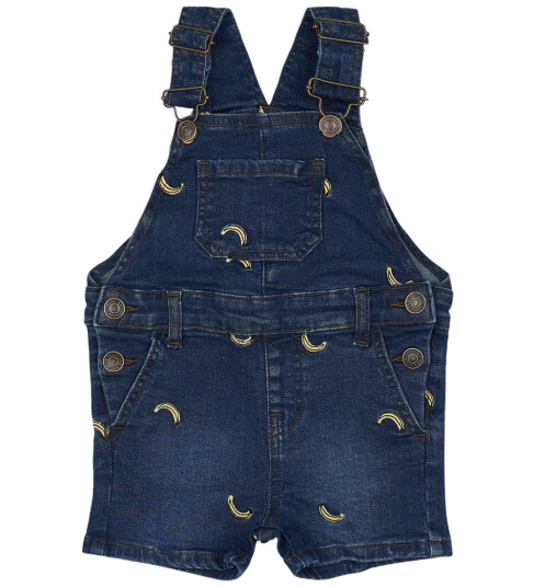 THE NEW Siblings Medium Blue Denim Embroidery Otis Short Denim Dungarees 86