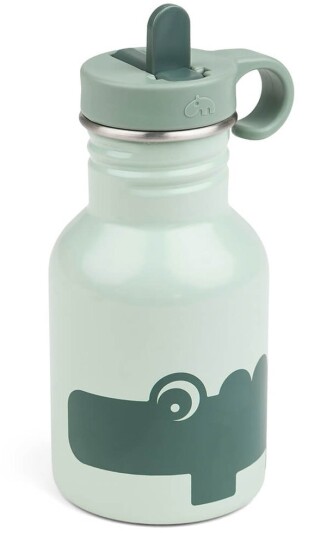 Done By Deer Croco Metallflaske 350 ml Grønn med Sugerør