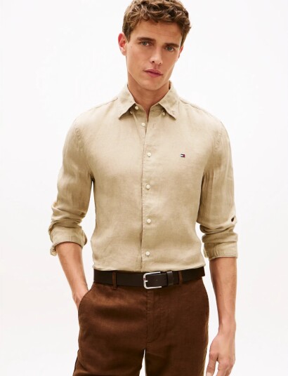 Tommy Hilfiger Pigment Dyed Li Solid Rf Shirt   Beige   XL