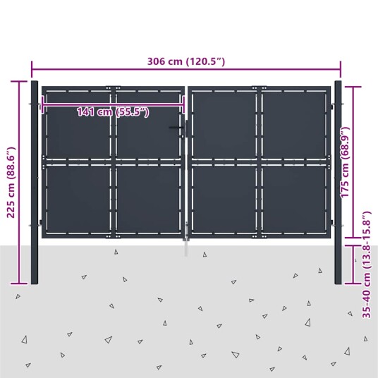 vidaXL Hageport stål 300x175 cm antrasitt