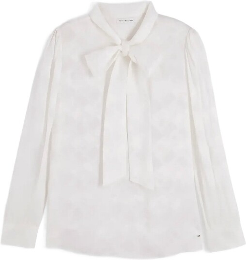 Tommy Hilfiger Fluid Jacquard Tie Detail Shirt IVORY SILK 38