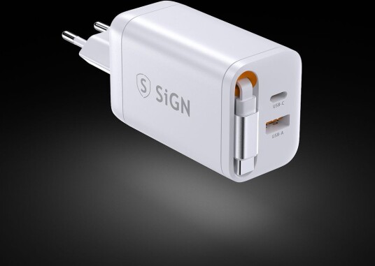 SiGN 67W GaN-lader – Hurtiglading for Motorola TurboPower – USB-C/USB-A Hvit