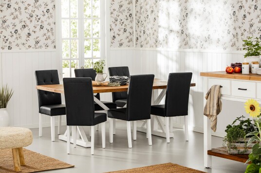 Bloomington Forlengningsbar Spisegruppe Yorkshire 200 cm med 6 Leo Stol Natur|Hvit|Svart