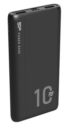 Silicon Power Qp15 - Strømbank - 10000 Mah - 18 Watt - 3 A - Pd, Qc 3.0 - 3 Utgangskontakter (2 X Usb, 24 Pin Usb-C) - Svart