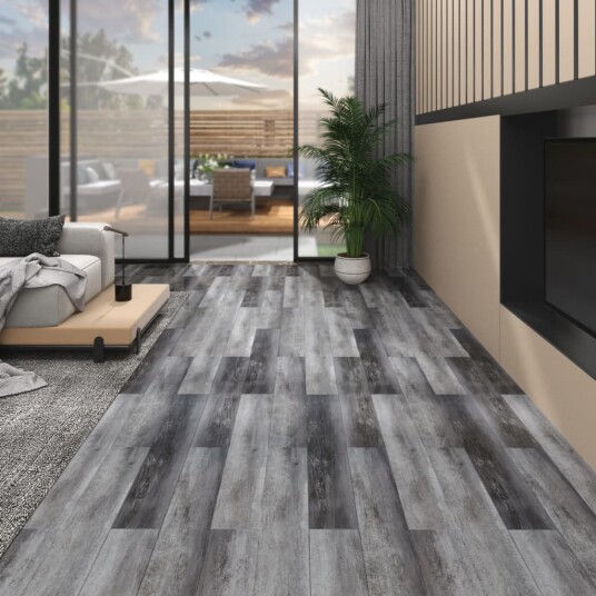 Ikke-klebende PVC-gulvplanker 5,26 m² 2 mm skinnende grå