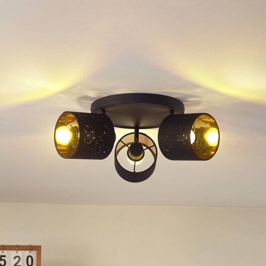 Lindby taklampe Vasilia 3 lyskilder svart/gull stoff