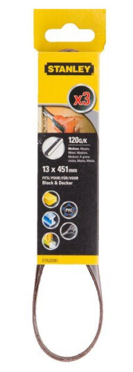 Stanley Slipebånd 3 stk 13mm 451mm P120 for Elektroverktøy