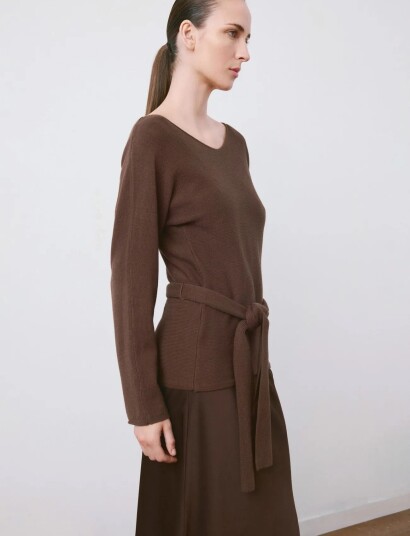 Mango Knit Belt Sweater Brown XS Mango Knit Belt Sweater Brown XS