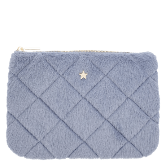DARK Faux Fur Quilted Small Pouch Cool Blue