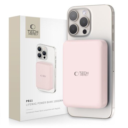 Tech-Protect 10000mAh Trådløs Powerbank med MagSafe - Rosa