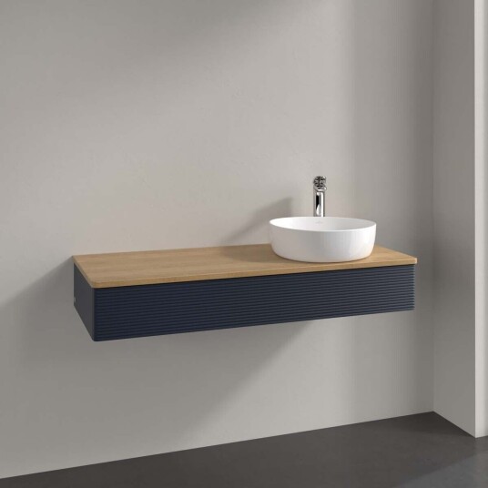 Villeroy & Boch Antao Servantskap med 1 skuff 120x50x19 cm m/lys Blå Matt/Eik Villeroy & Boch Antao Servantskap med 1 skuff 120x50x19 cm m/lys Blå Matt/Eik