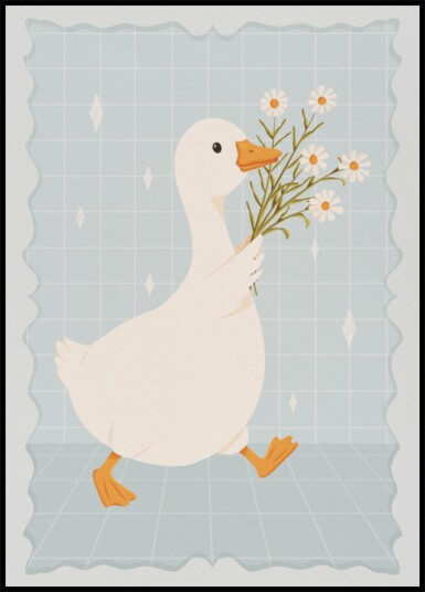 Cute Duck with Daisies Plakat / 30x40