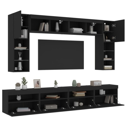 vidaXL Vegghengte TV-benker med LED 8 stk svart 8721012471801