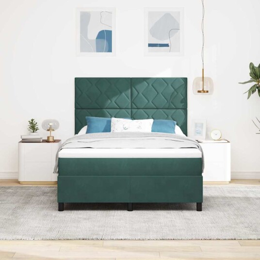 Box Fjærmadrass med Madrass Mørkegrønn 140x200 cm Fløyel