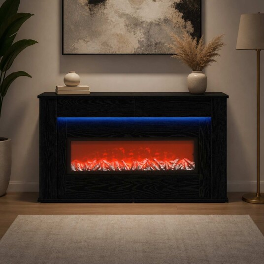vidaXL Peis med LED-stripe Svart eik 130 x 20 x 69,5 cm Konstruert tre