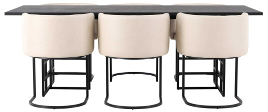 Venture Design Ystad & Simrishamn spisegruppe Beige/svart 6 stoler & bord 220 x 100 cm