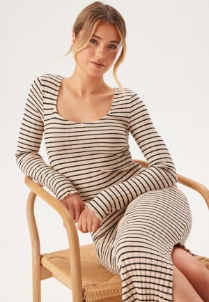 Pieces Pciris Ls Ankle Dress Birch Stripes Black M