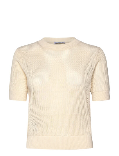 Mango Short-Sleeved Openwork Knitted Sweater - Beige - XS