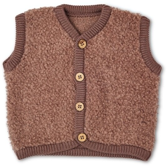 Smallstuff Rose Brown Vest Bouclé Merinoull med Knapper 68-74 Smallstuff Rose Brown Vest Bouclé Merinoull med Knapper 68-74