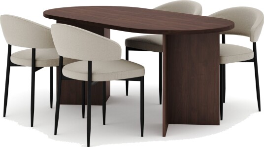 Dano Spisebord 180 cm med 4 Sawako Spisestoler - Valnøtt / Beige