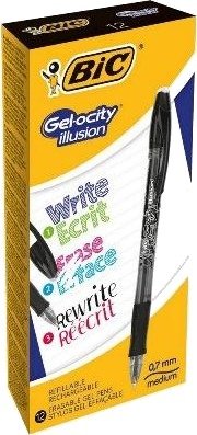 Bic Gel-Ocity Illusion, Lukket Gelpenn, Svart, Svart, Ambidextrous, Medium, 0,3 Mm
