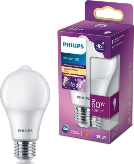 Philips LED-pære Med Bevegelsessensor E27 Philips LED-pære Med Bevegelsessensor E27