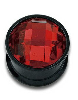 Utgått Svart Piercing Plugg med Rød Diamant Strl 6 mm