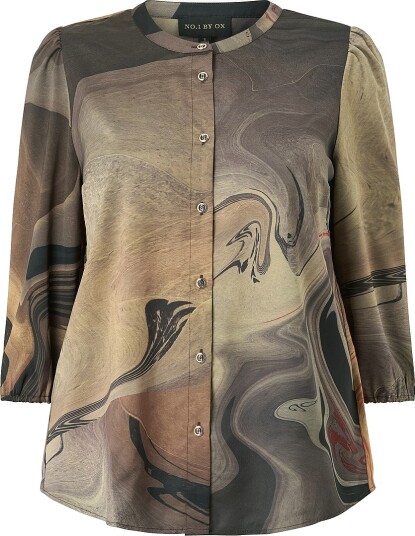 NO. 1 BY OX Bluse Shirt w puff and 3/4 sleeve Brun