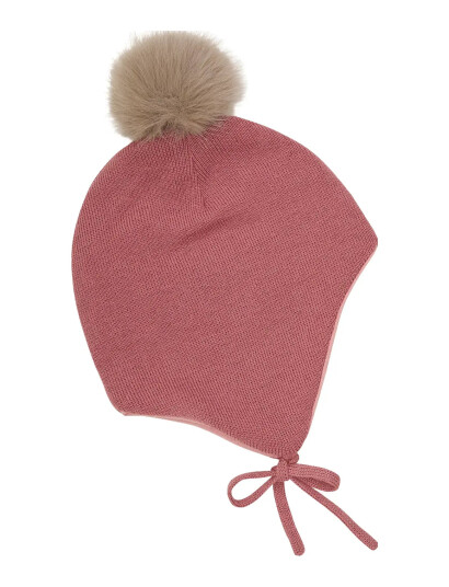 Minymo Hat W. Detachable Fake Fur - Pink - 9-12M