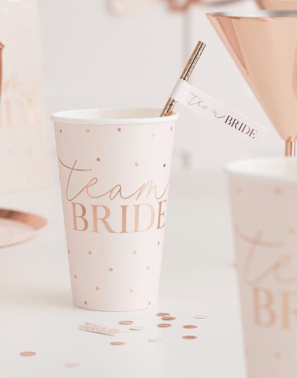 Ginger Ray 8 Store Gullfolierte Rosa Team Bride Papirkopper Blush Hen