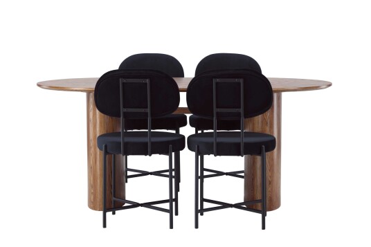 Venture Design Isolde & Stella spisegruppe Svart/natur 4 stoler & bord 180 x 90 cm