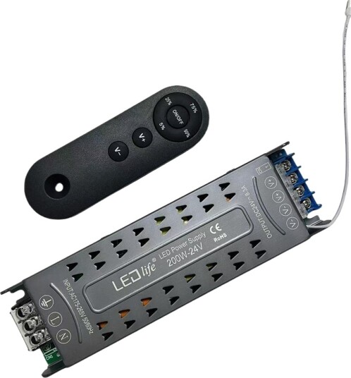 200W / 24V DC dimbar strømforsyning 8.33A IP20 innendørs med fjernkontroll flimmerfri 200W / 24V DC dimbar strømforsyning 8.33A IP20 innendørs med fjernkontroll flimmerfri