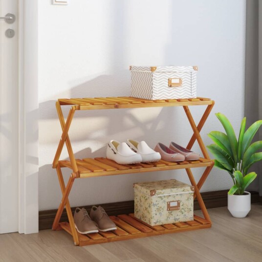 vidaXL Sammenleggbar hylle 3 lag brun 70x31x63 cm heltre akasie vidaXL Sammenleggbar hylle 3 lag brun 70x31x63 cm heltre akasie